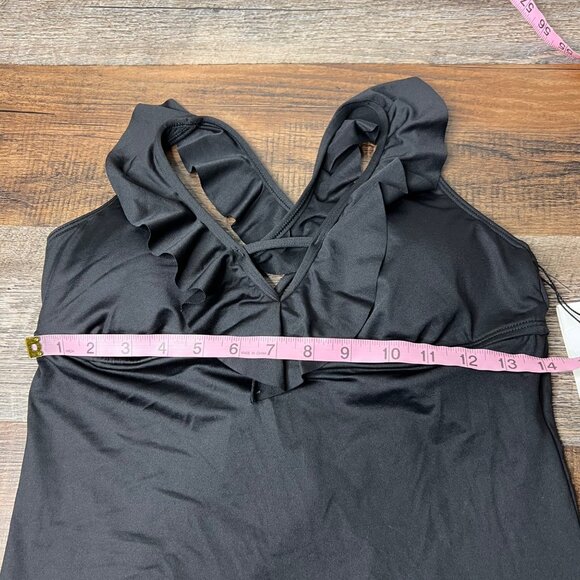 Gibson‎ Latimer Tankini Swim Top Size XS Black Ruffle V-Neck Longline NWT - Picture 7 of 9